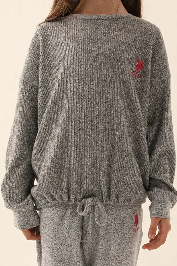 Детский спортивный комплект для девочек с принтом Base. Polo Assn. Athletic NYC Gray Tracksuit Set U.S. Polo Assn., Anthra Melange — фото 4