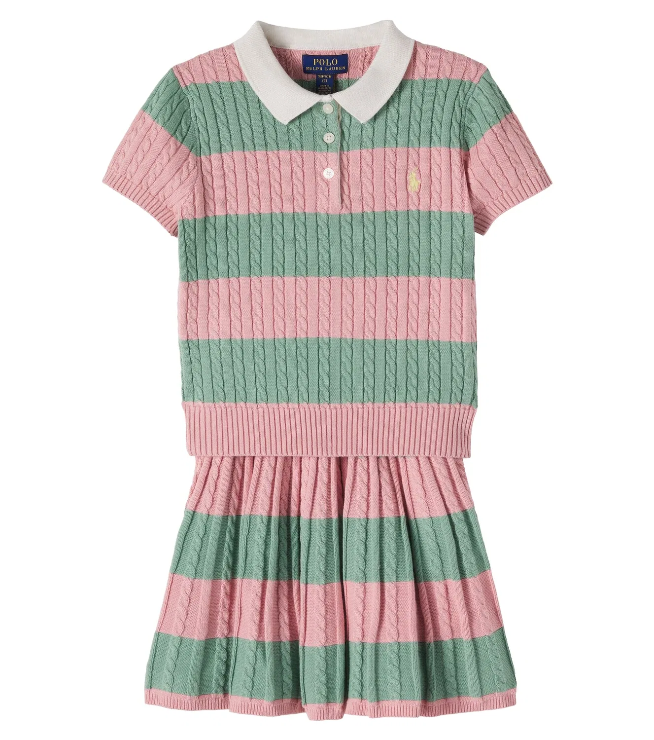 Комплект из свитера-поло и юбки с косами Polo Ralph Lauren Kids, розовый