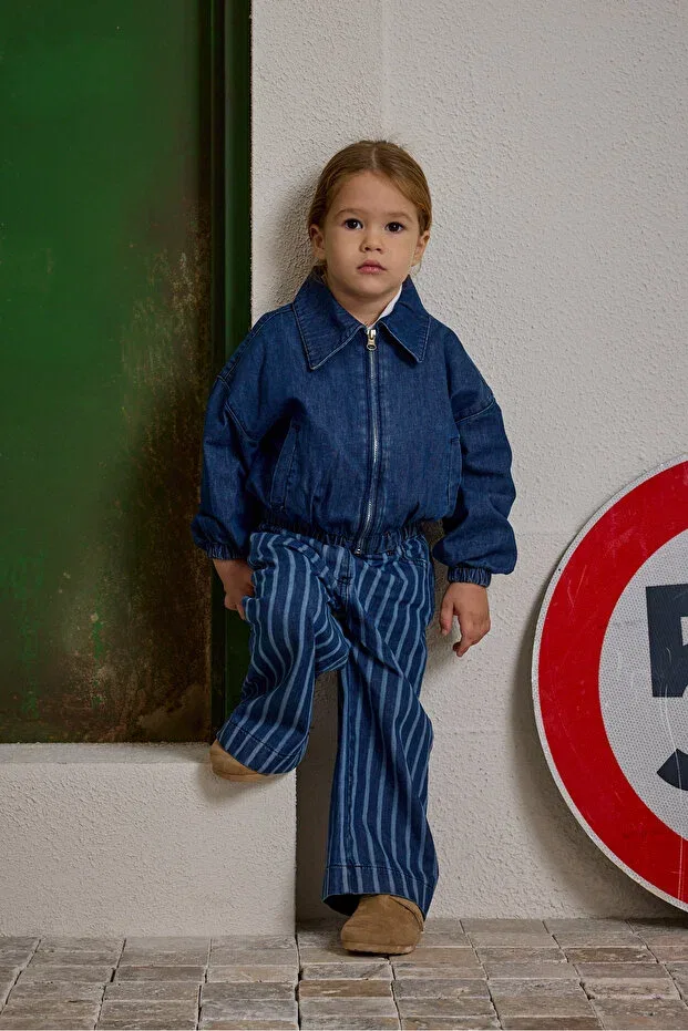 Детский джинсовый жакет-бомбер с длинным рукавом Fahhar Kids, Dark Blue — фото 2