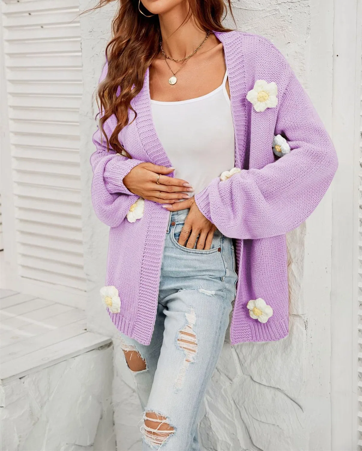 Женский кардиган с цветочным принтом, укороченный, с открытым передом, Vintage Preppy Aesthetic, purple — фото 4