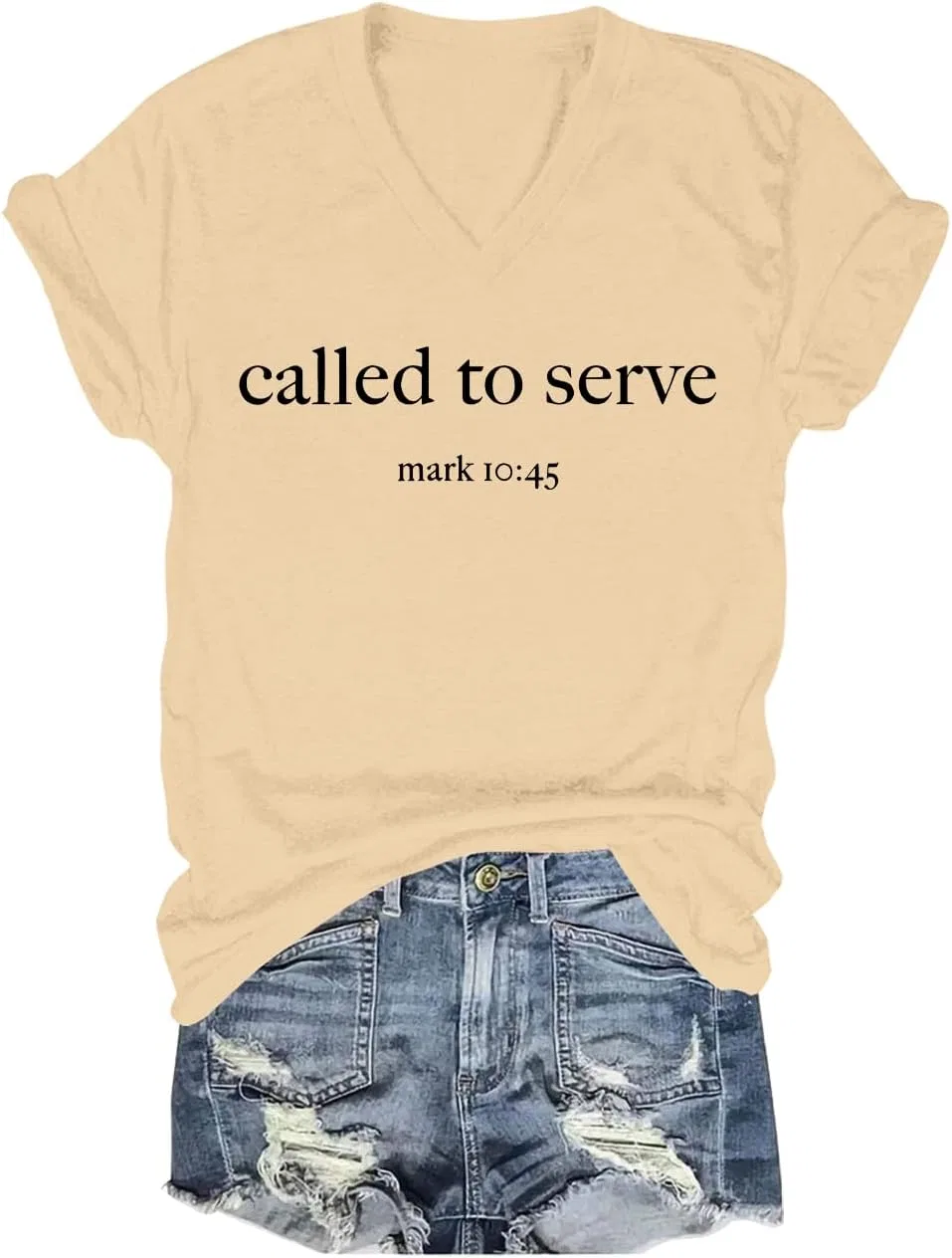 Футболка с V-образным вырезом с принтом Called to Serve, Khaki