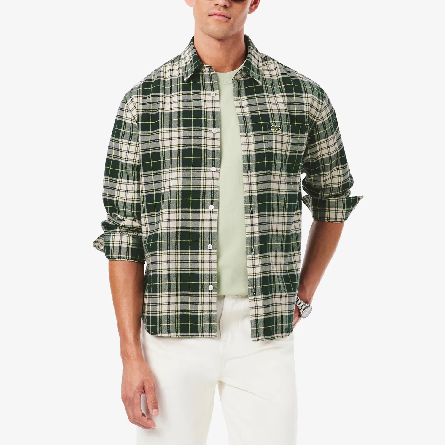 Мужская рубашка с воротником LACOSTE, Navy Blue White Plaid — фото 4