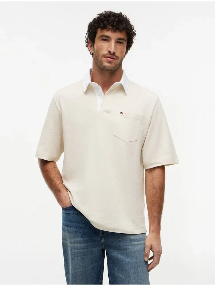 Футболка-поло хлопковая кремовая Rugby Relaxed Fit TOMMY HILFIGER, Beige