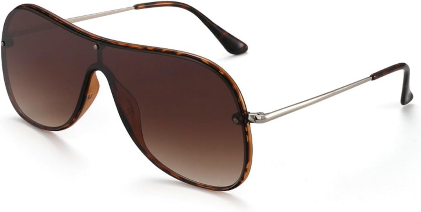 

Ретро большие женские солнцезащитные очки-пилот с металлическими квадратными линзами и защитой от УФ-излучения UV400, цельные солнцезащитные очки для мужчин и женщин mincl, Brown