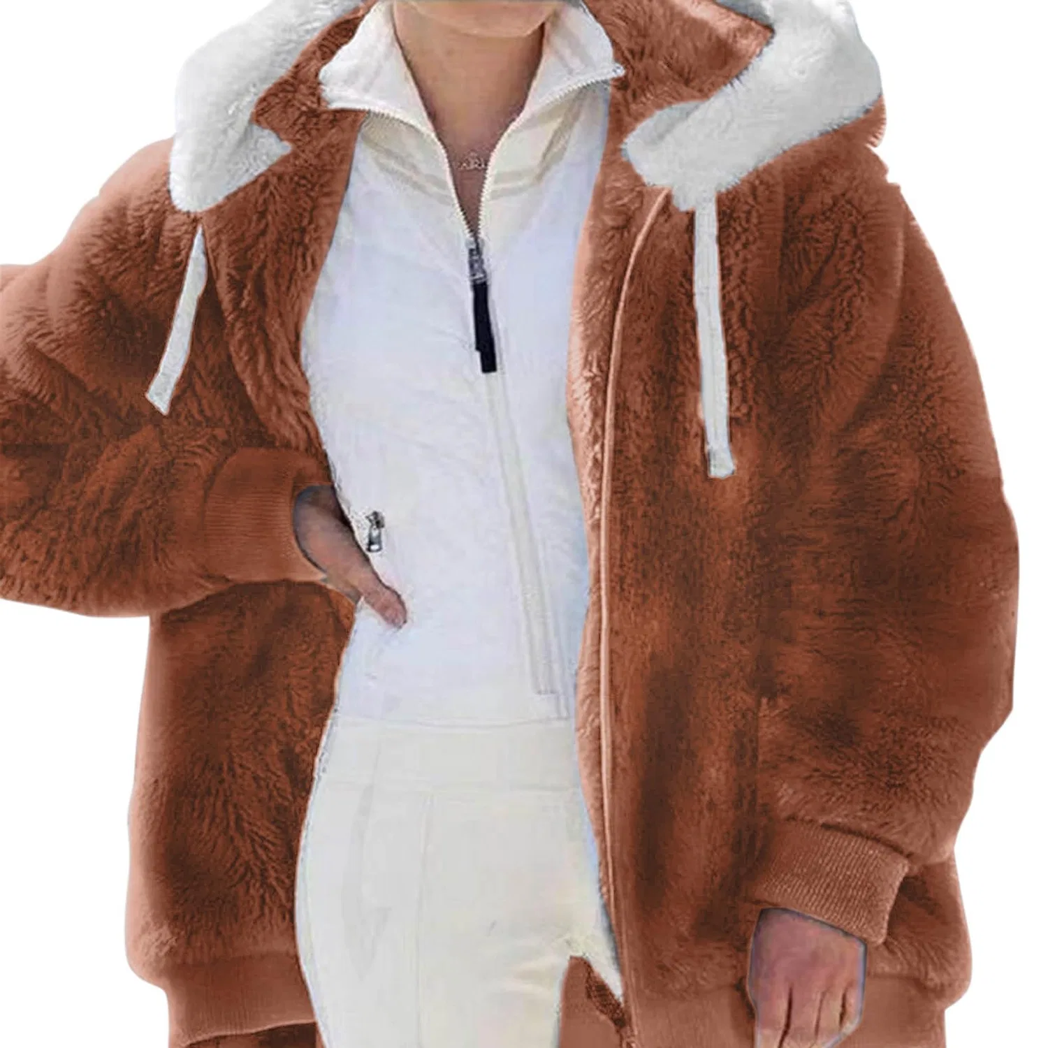 Женская зимняя куртка с капюшоном из искусственного меха Teddy, Marrone2 — фото 2