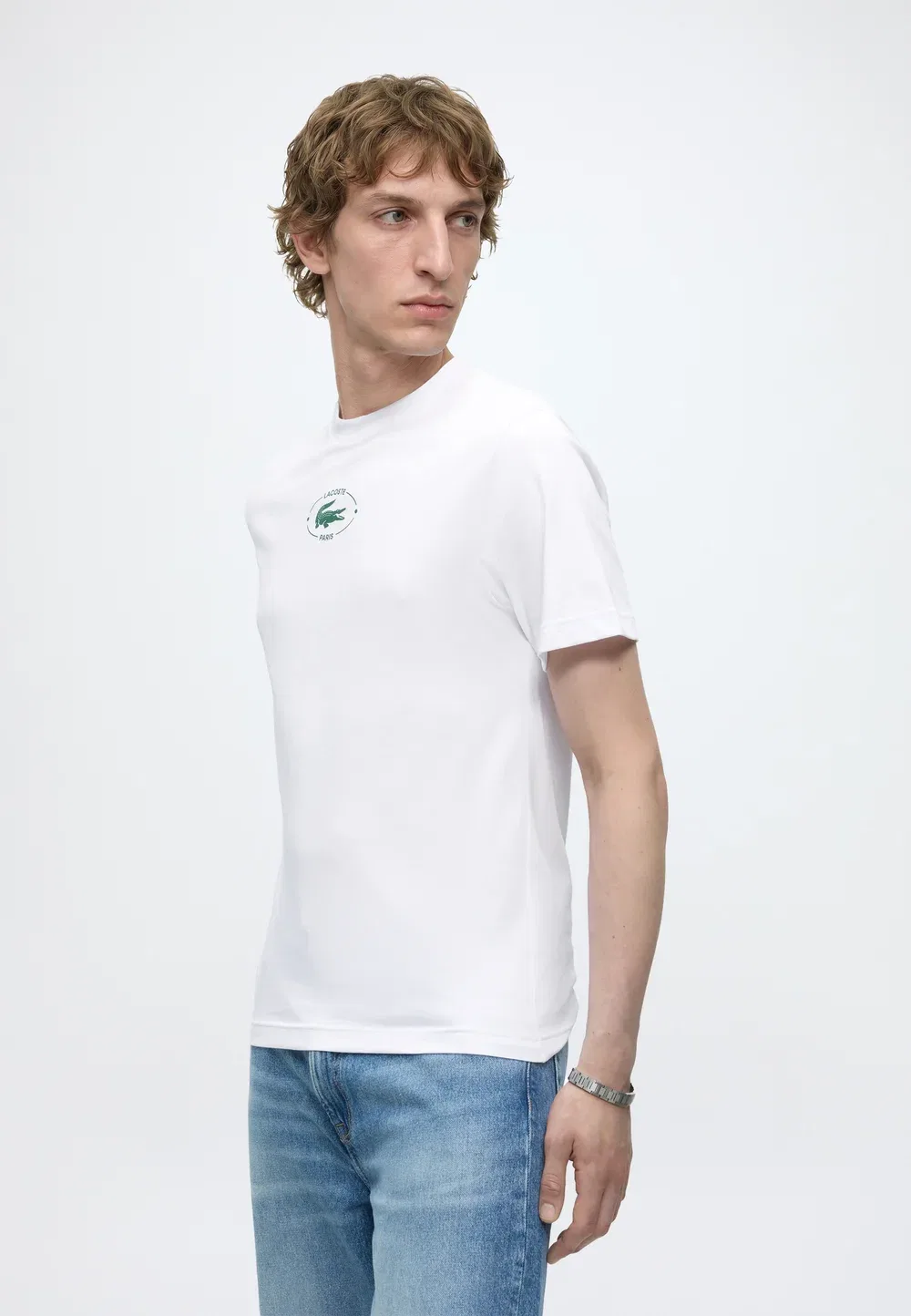 Футболка Lacoste White - Базовая модель унисекс, однотонная, белого цвета — фото 4