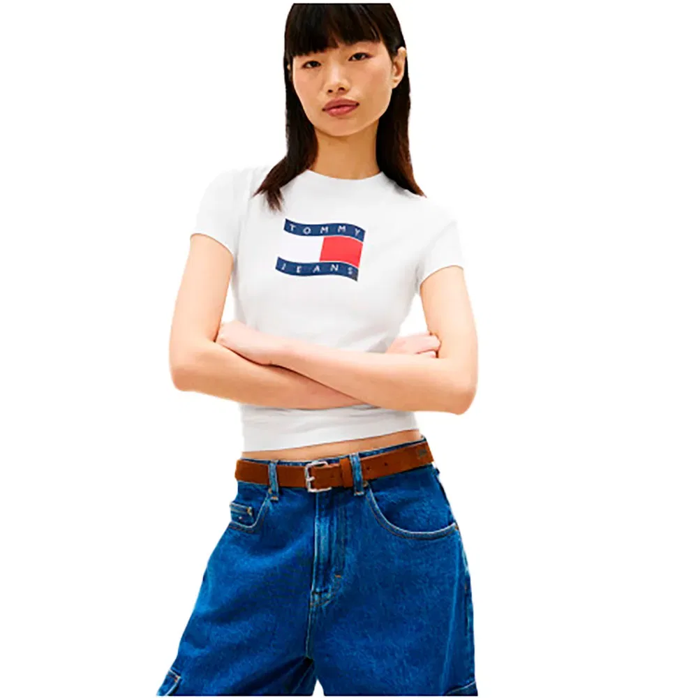 Женская хлопковая футболка с волнистым флагом Tommy hilfiger, White