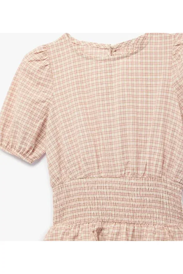 Детское платье для девочек из хлопка с коротким рукавом-фонарик Meşe Moda, Pink — фото 4