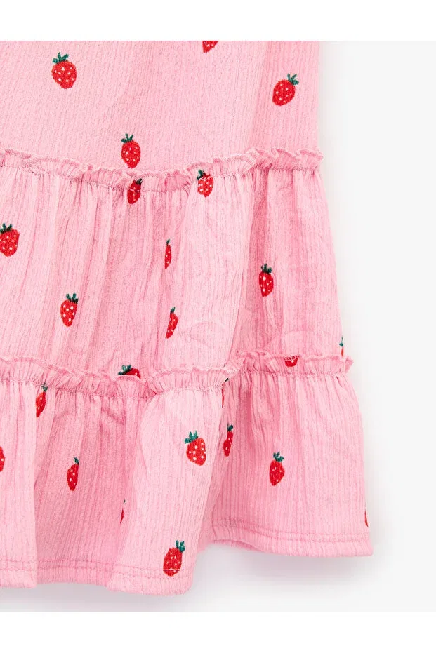 Детское платье для девочек с принтом Strawberry Print Ruffle Wrap Slim Strap Dress Koton, Pink Patterned — фото 4