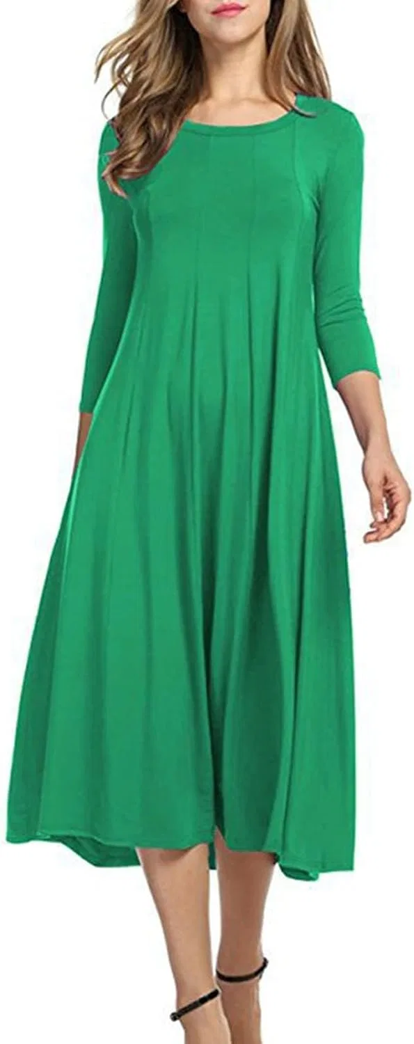 Женское платье миди A-силуэта с 3/4 рукавом Casual, Green