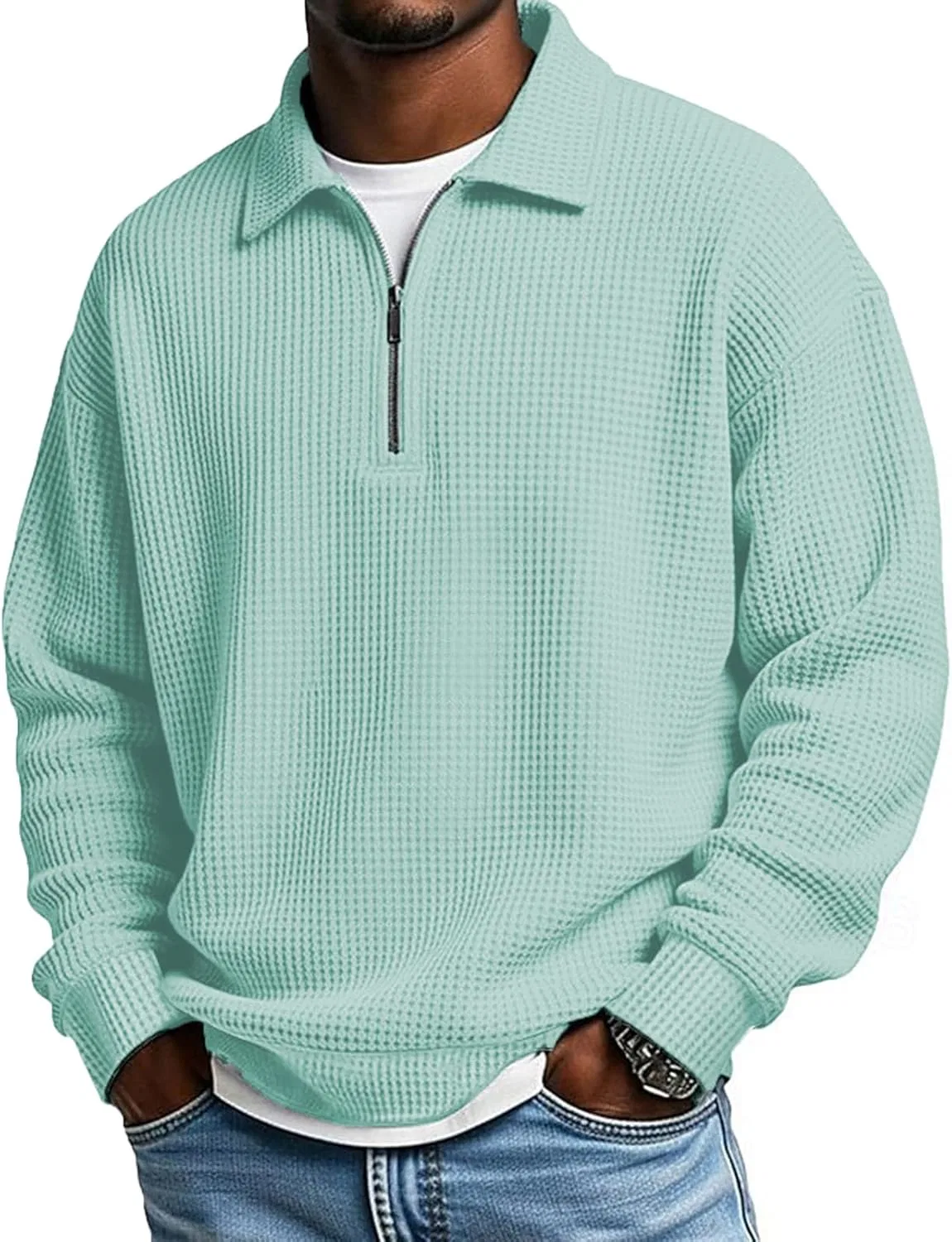 Мужская флисовая футболка с четверть-застежкой Polo, Mint Green