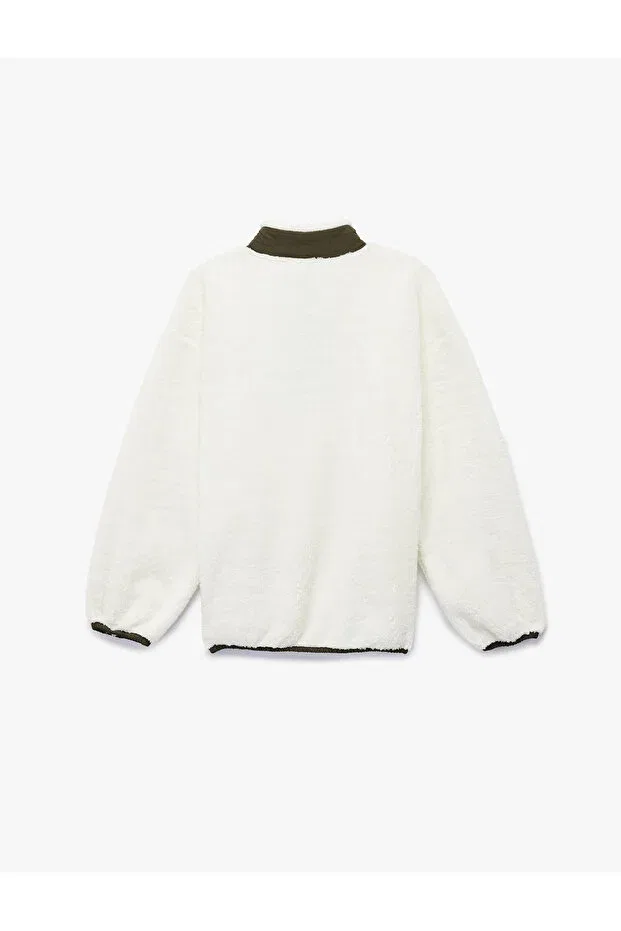Детские свитшот с длинным рукавом Mock neck long sleeve half zipper plush Koton, Ecru — фото 4