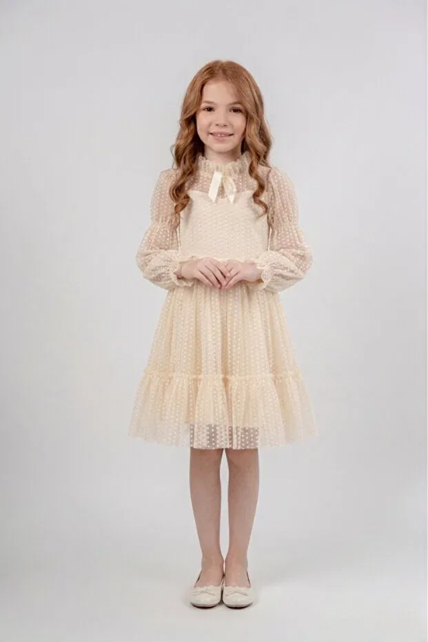 Детское платье для девочек с принтом Modest Eray Kids, Nude Color — фото 4