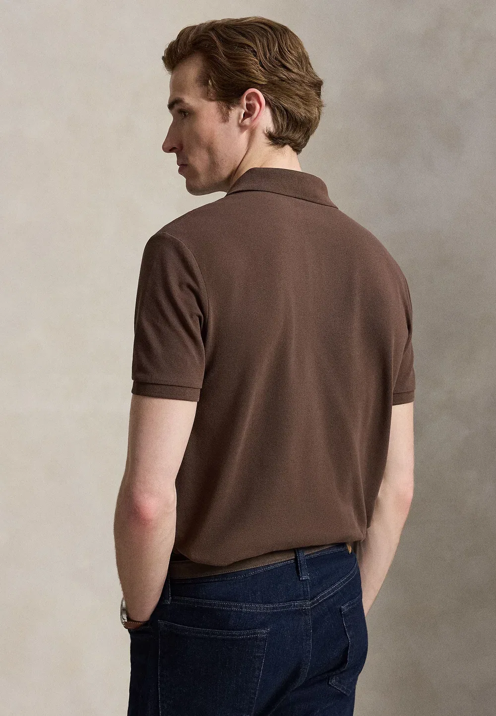 Поло-Рубашка приталенного кроя из эластичной сетки Polo Ralph Lauren, Nutmeg Brown/Smoke — фото 3