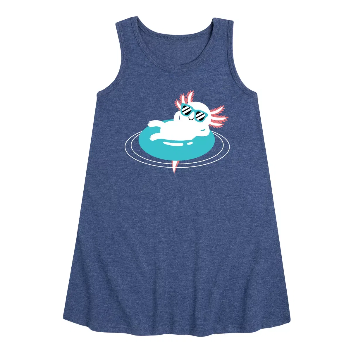 Детское платье без рукавов с принтом Axolotl Pool Floatie Instant Message, Heather Navy
