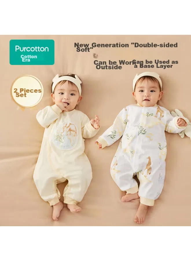 Боди-комбинезон детский с длинным рукавом, 2 шт, Purcotton, ванильно-желтый