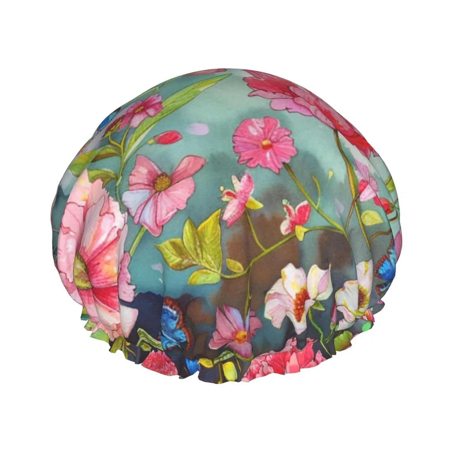 Шапочка для душа с принтом Garden with Birds and Flower, BWWHCCTI, двойной слой, 27.4 см, Black