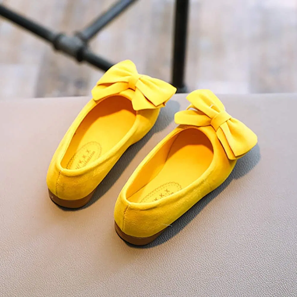 Детские туфли-балетки для девочек с бантом Mary Jane Auhoho, Yellow — фото 3