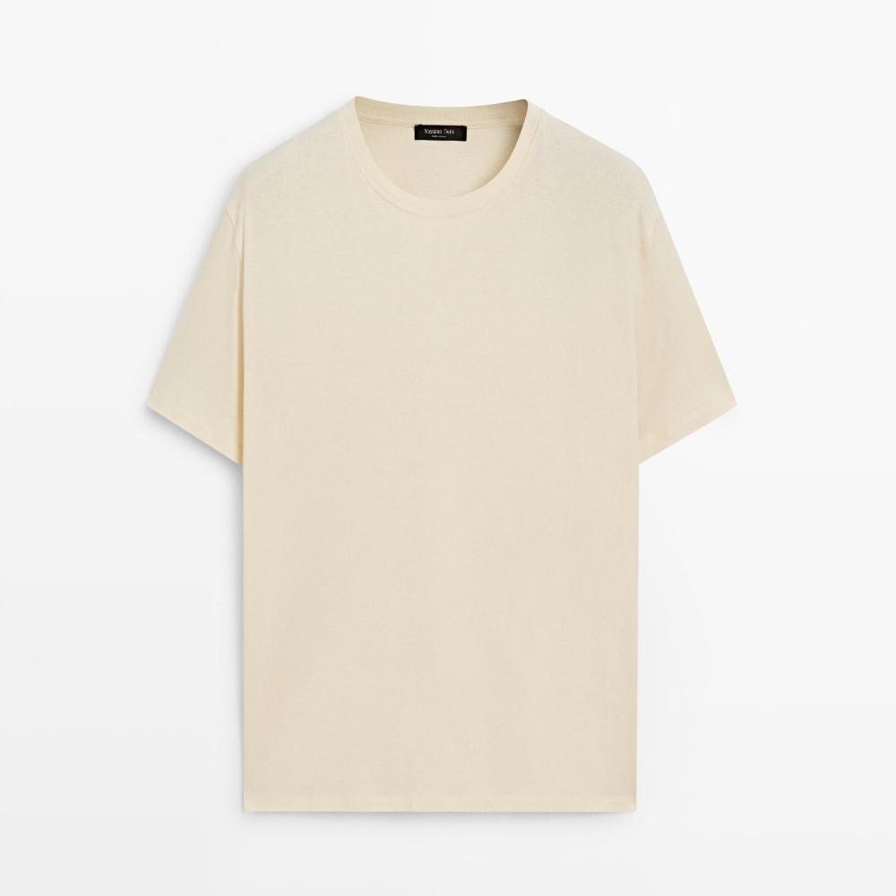 

Футболка Massimo Dutti Short Sleeve Cotton Blend, светло-кремовый