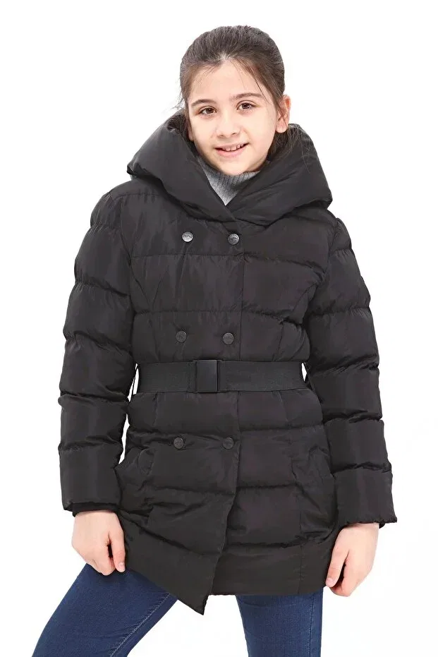 Детское пальто для девочек утепленное с капюшоном Benitto Kids, Black