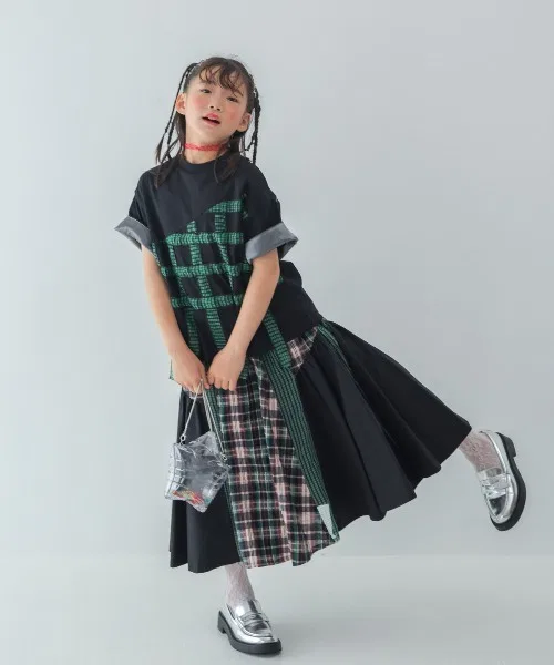 Детская юбка с принтом в клетку Black Green unica