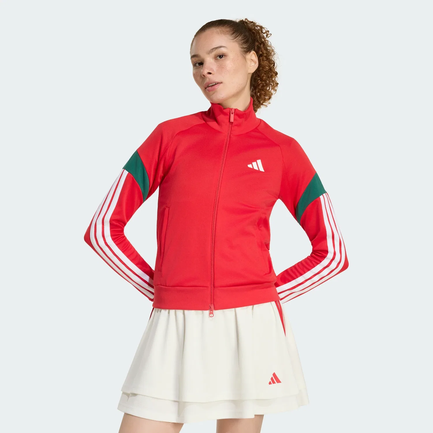 Женская куртка-трек с длинным рукавом House Of Tiro Nations Pack adidas, Better Scarlet Team Dark Green White