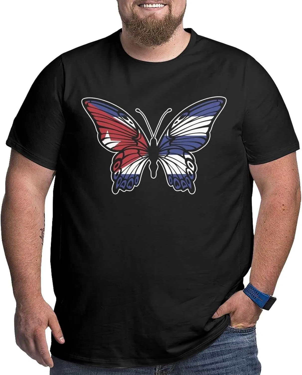 Женская футболка с принтом Big Size, Cuban Flag Butterfly