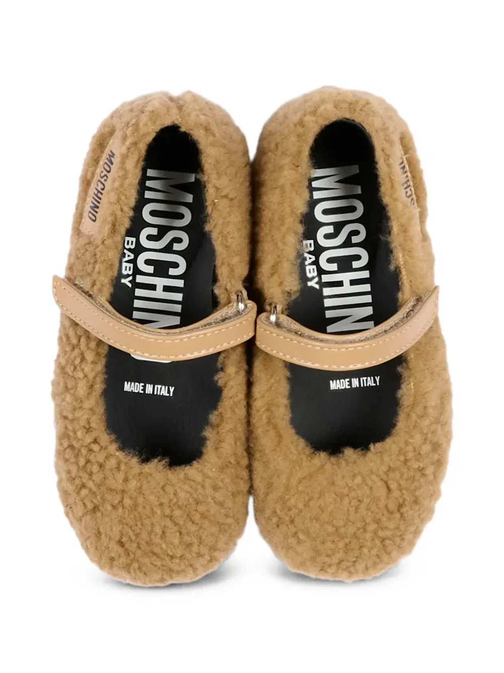 Балетки из искусственного меха с нашивкой-логотипом Moschino Kids, бежевый — фото 4
