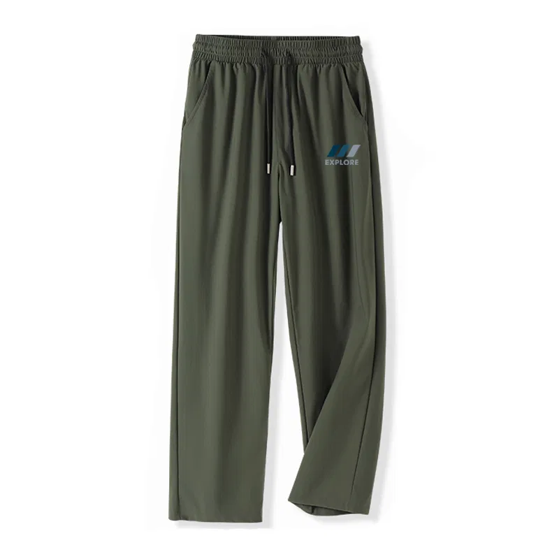 Детские брюки прямого кроя из льняного шелка MINISO, Цвет Ice Silk Cooling Olive Green (Ma Exploration Dark Blue Pants Logo)