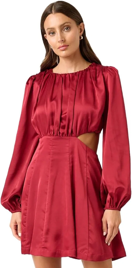 Женское мини-платье с боковыми вырезами Satin, Red