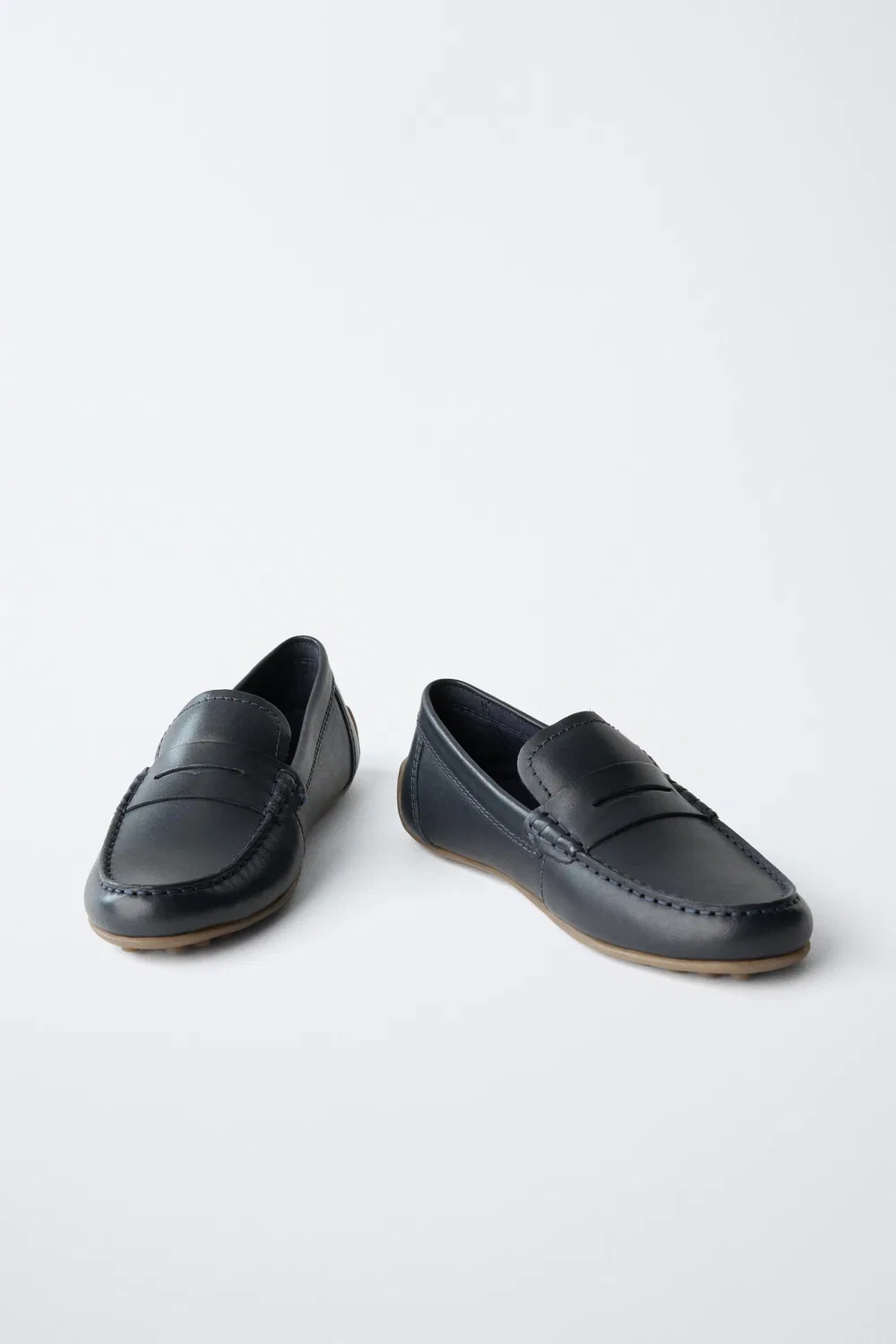 Классические кожаные мокасины ZARA, Navy Blue — фото 4