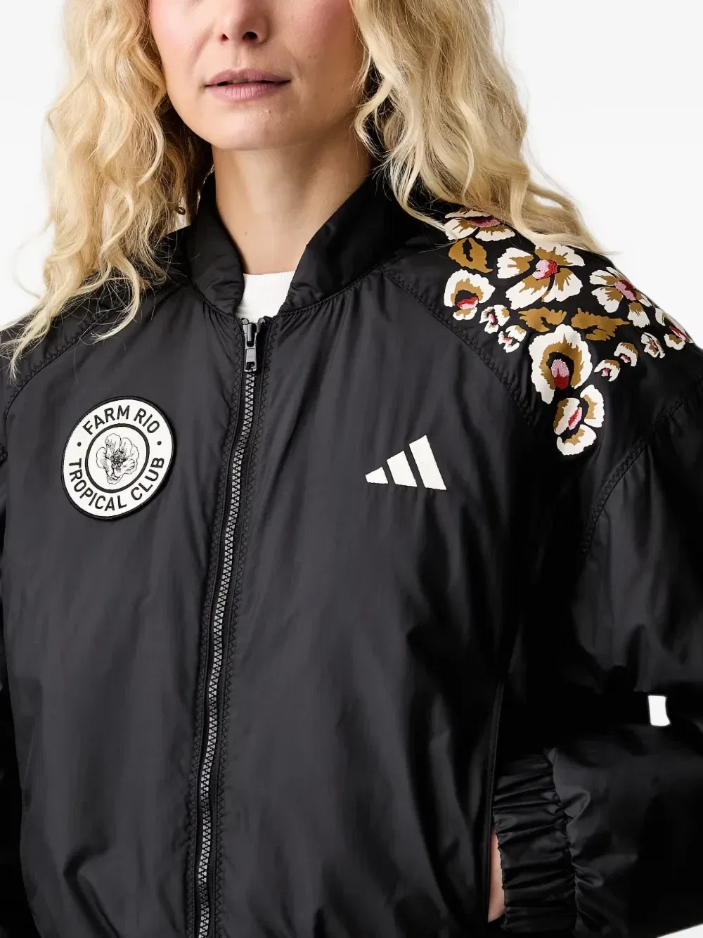 Куртка-бомбер adidas X Farm Rio с цветочным принтом, черный — фото 4