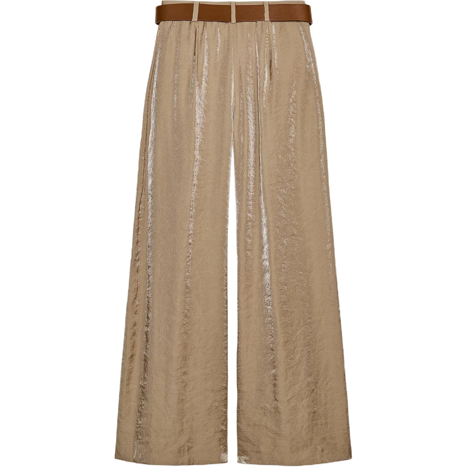 Женские брюки свободного кроя с широкими штанинами Brown/Dark Taupe ZARA, Коричневый/Темно-серый — фото 3