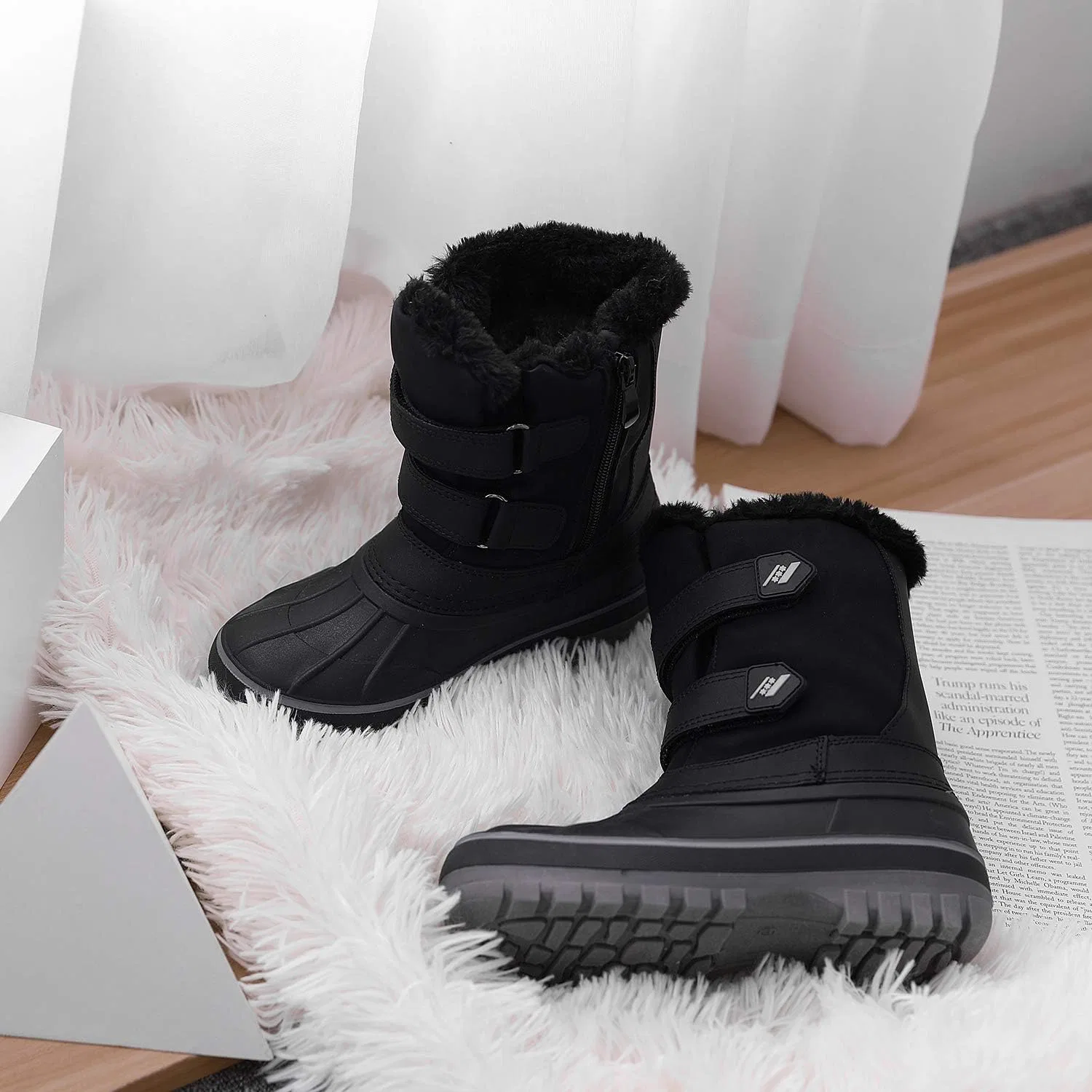 Детские зимние водонепроницаемые снежные ботинки DREAM PAIRS, Black — фото 3