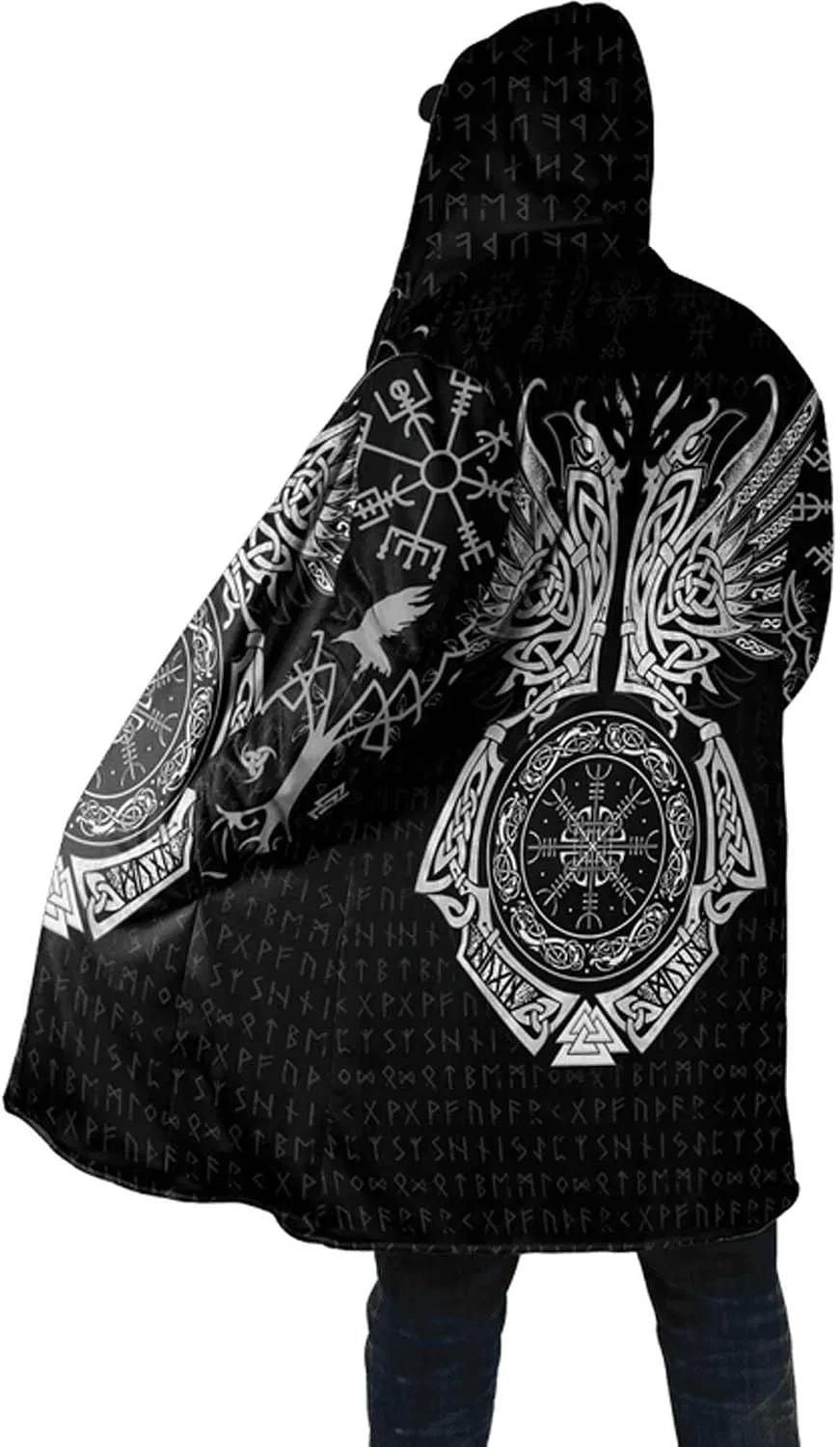 Мужская куртка-парка с капюшоном, с принтом, Viking Tattoo, Odin's Raven Cape — фото 2