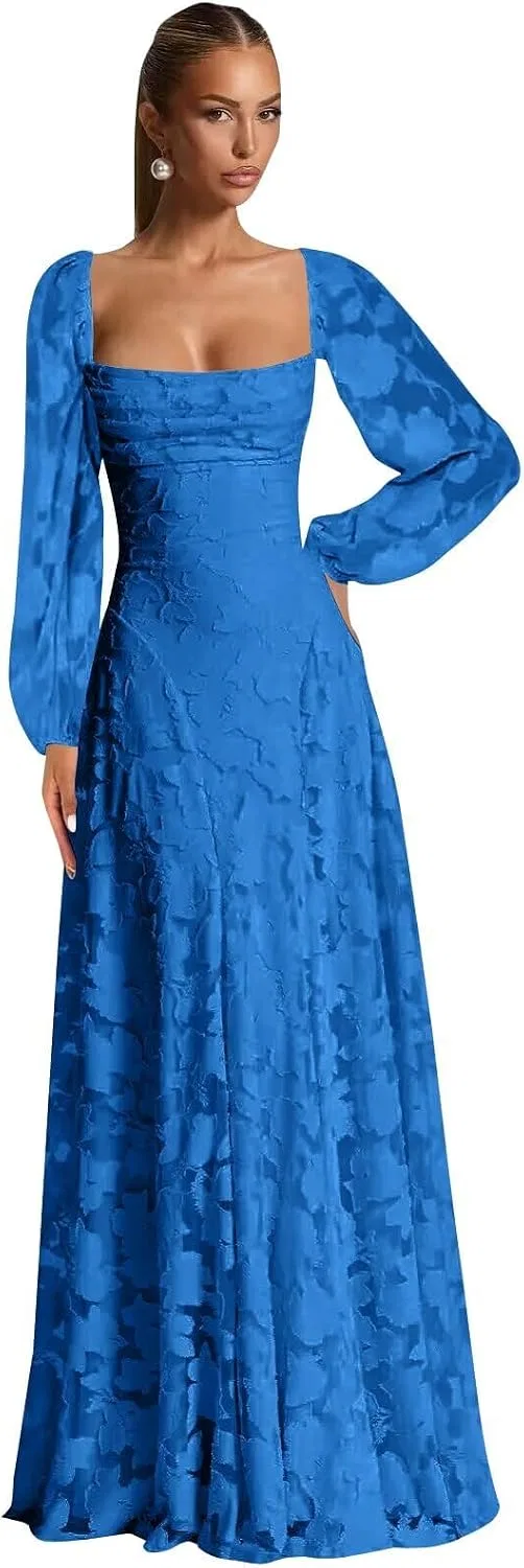 Женское вечернее платье с цветочным жаккардом LA126, Blue