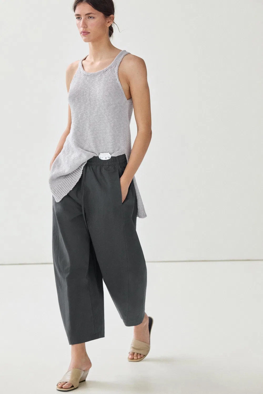 Брюки Massimo Dutti, укороченные технические брюки бочкообразной формы, синий — фото 4