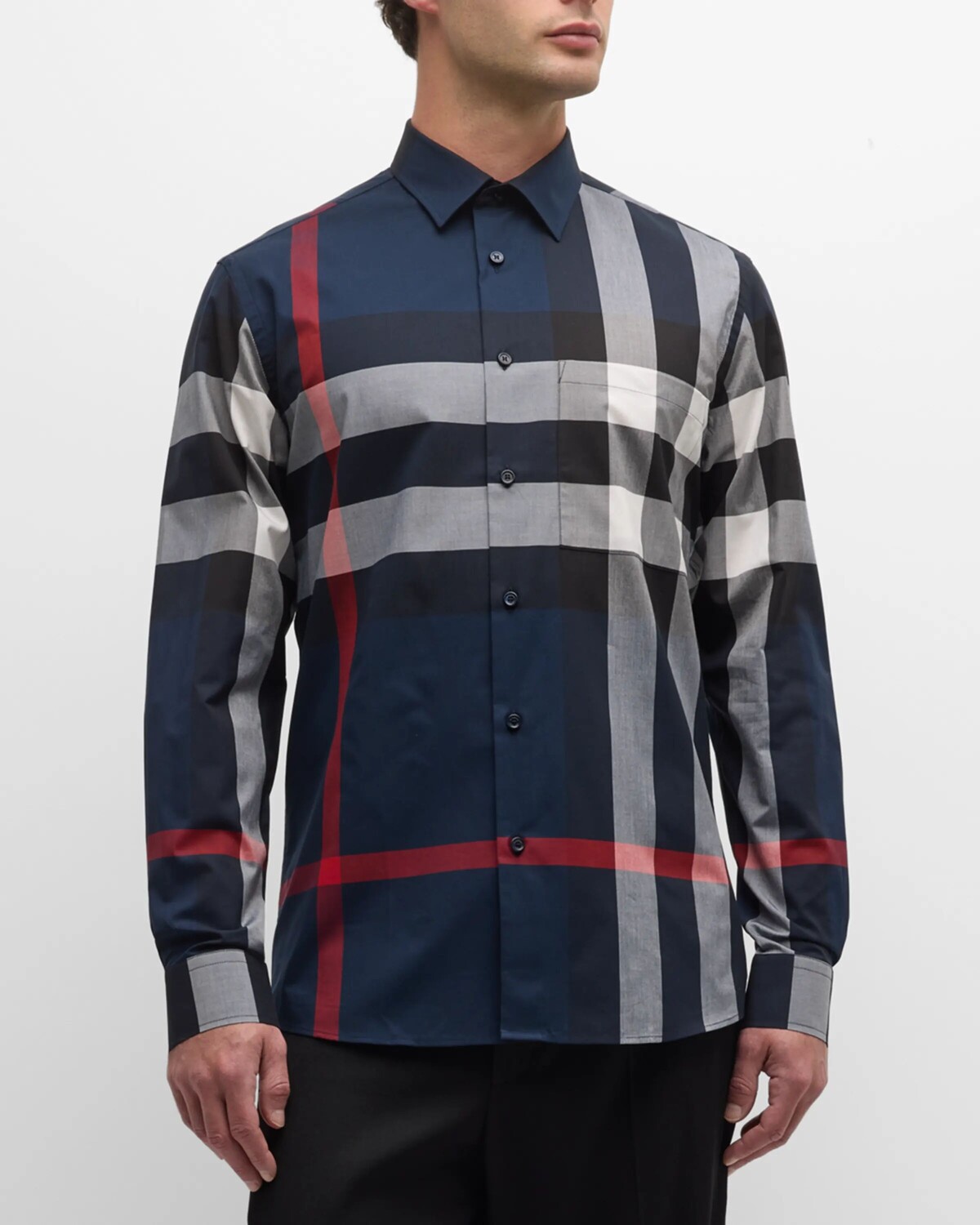 

Мужская рубашка на пуговицах в клетку Summerton Burberry, цвет Navy Ip Check