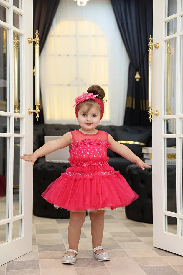 Детское платье для девочек с принтом Ruched Star Pattern Embroidered Tulle Baby Girl Evening Dress Miss Rain, Fluoria