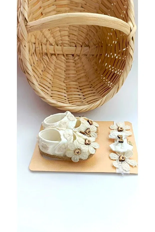 Детские пинетки с цветочным принтом и бантиками Bilge Trend, Cream — фото 4