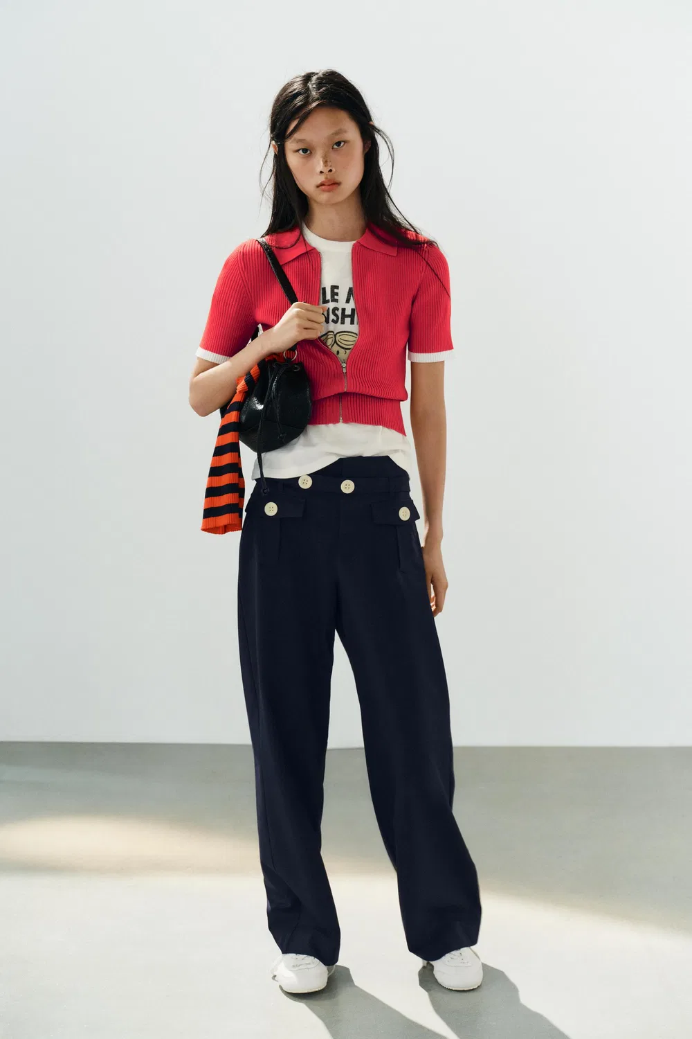 Рубашка-поло из ребристой вязки ZARA, Red/White