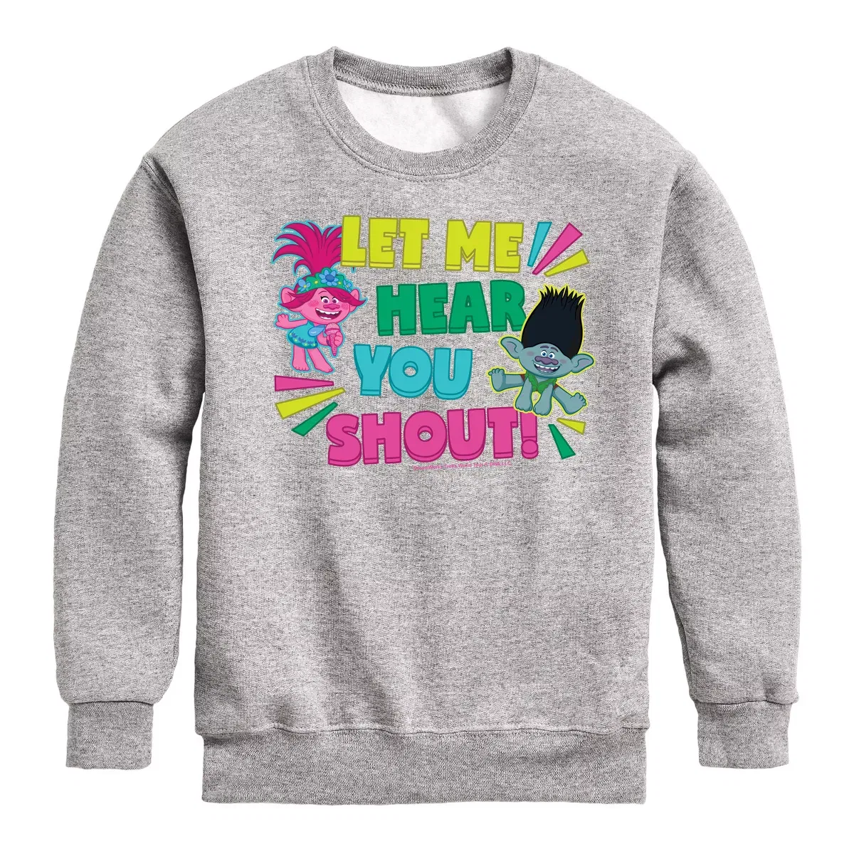 Детский свитшот для мальчиков с принтом Trolls Let Me Hear You Shout Poppy and Branch, Athletic Heather