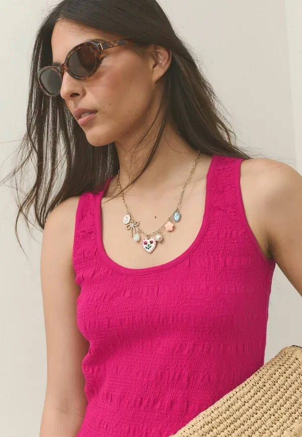 Блуза хлопковая Regular fit - shirred scoop neck vest - blouse, Next, Pink, розовый