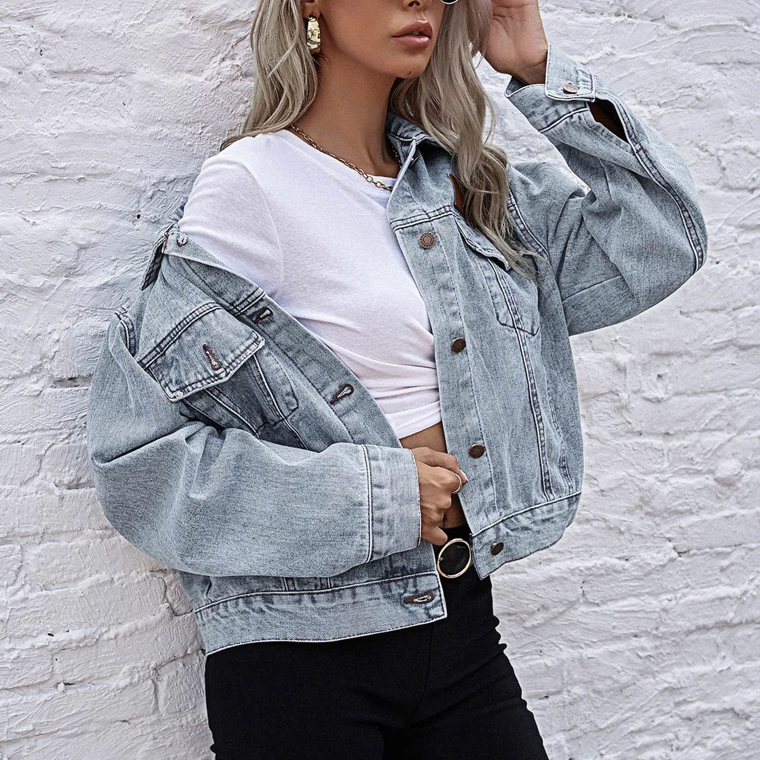 Мужская джинсовая куртка oversize с длинным рукавом Autumn Flannel, Azzurro — фото 2