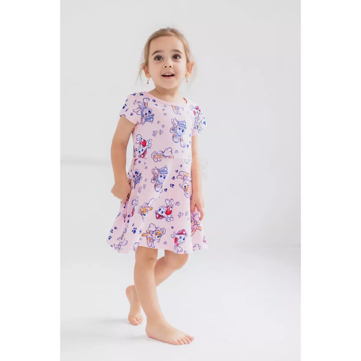 Детское платье для девочек с принтом PAW Patrol Skye Chase Marshall Girls French Terry Skater Dress and Scrunchie PAW Patrol, Pink — фото 2