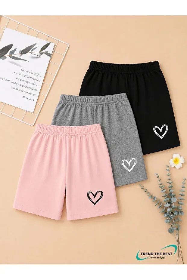 Детские шорты для девочек с принтом Summer Single Hearts Trend The Best Trendin En Iyisi, Multicolor