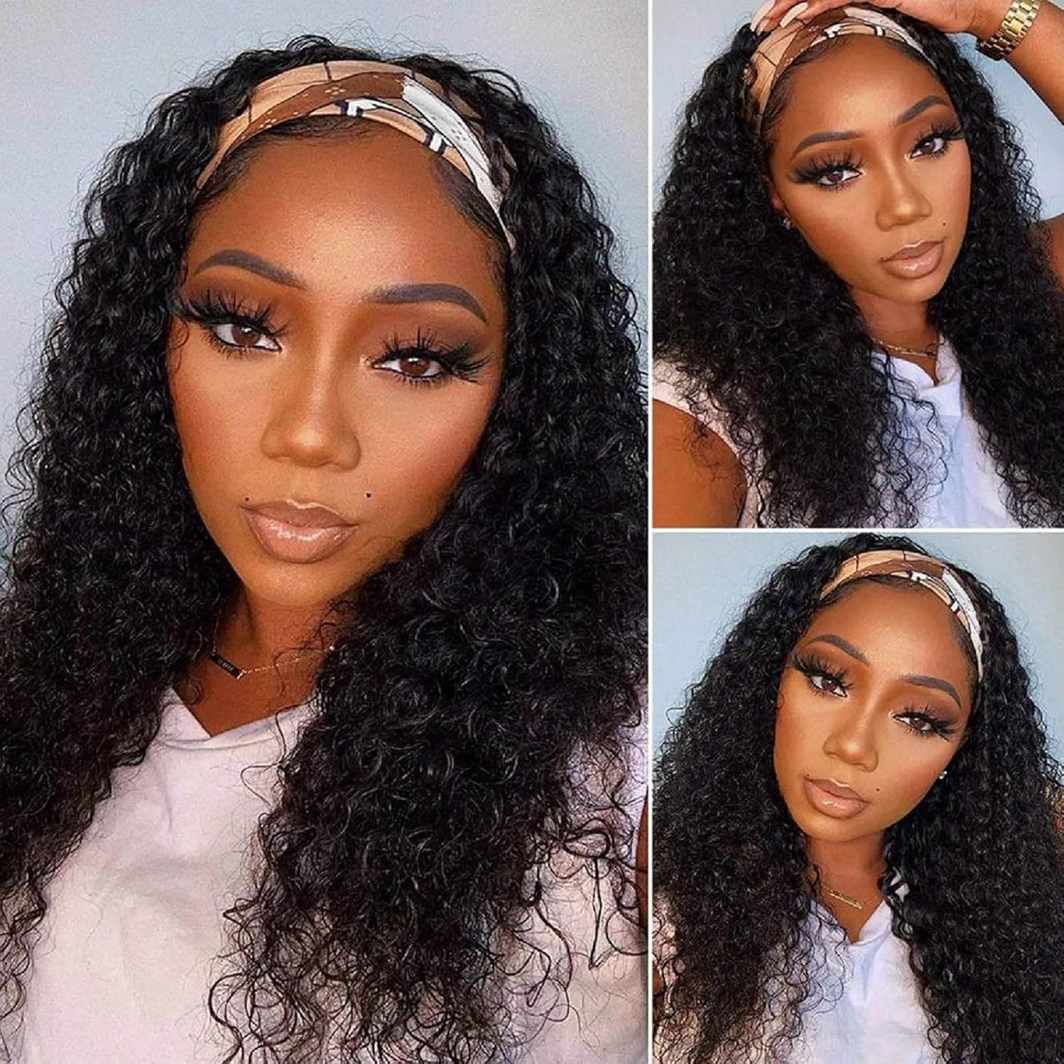 Парик с повязкой из натуральных волос Deep Wave от Headband Wig Rebasar