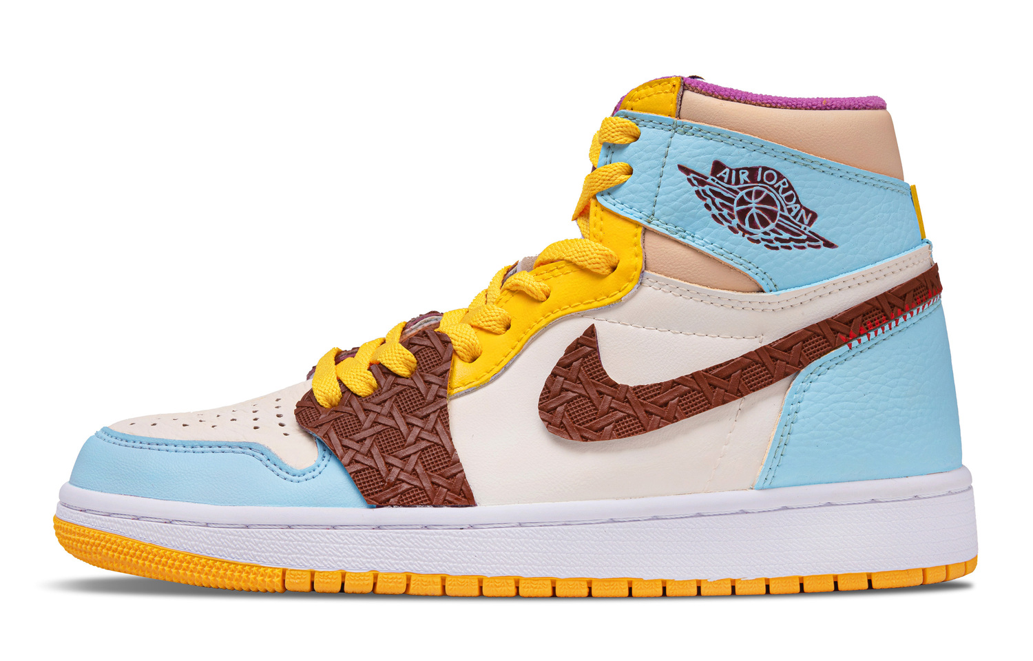 

Jordan Кроссовки Air 1 Kenya с амортизацией, износостойкие, высокие, винтажные, баскетбольные, унисекс, сине-желтые