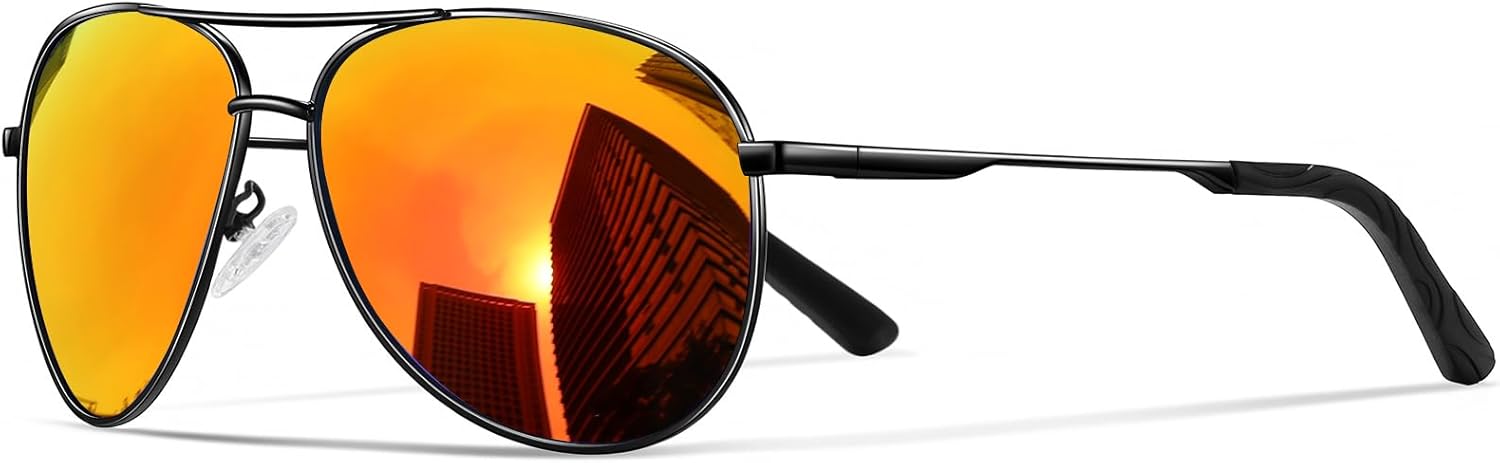 

Солнцезащитные очки для мужчин, поляризованные, авиаторские, для мужчин и женщин, для рыбалки, вождения, с металлической оправой и защитой от УФ-излучения UV400 phikttu, Black Frame Orange Mirrored Lens