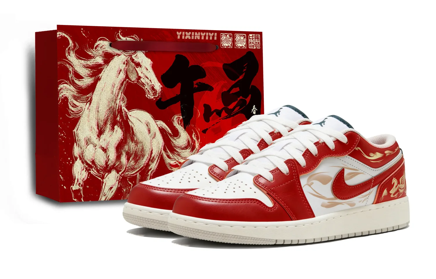 Jordan Детские баскетбольные кроссовки Air 1 Low SE Red Gold Phantom Horse с противоскользящей подошвой и дышащим верхом